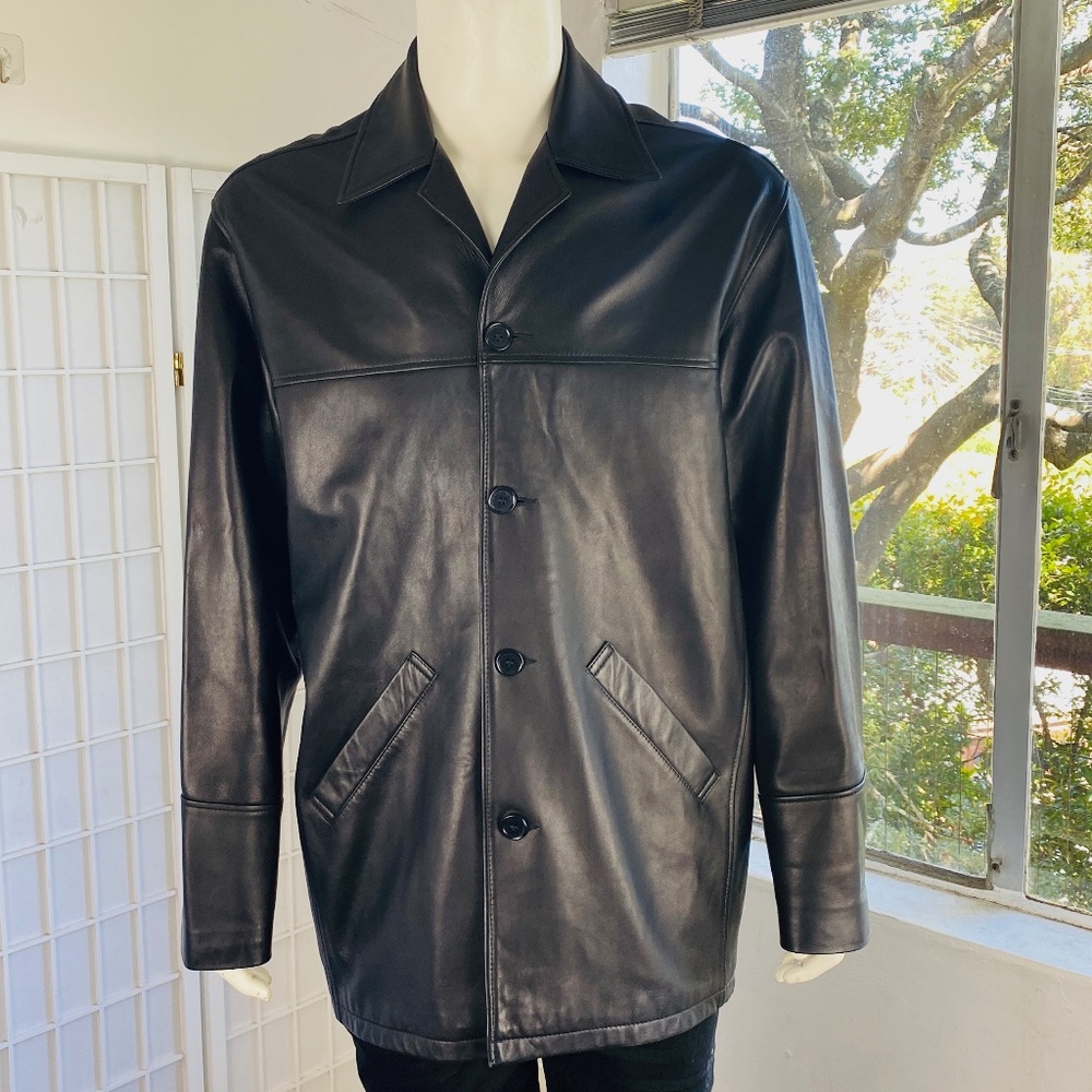 North Beach Leather Mens Black Leather Coat, M.
